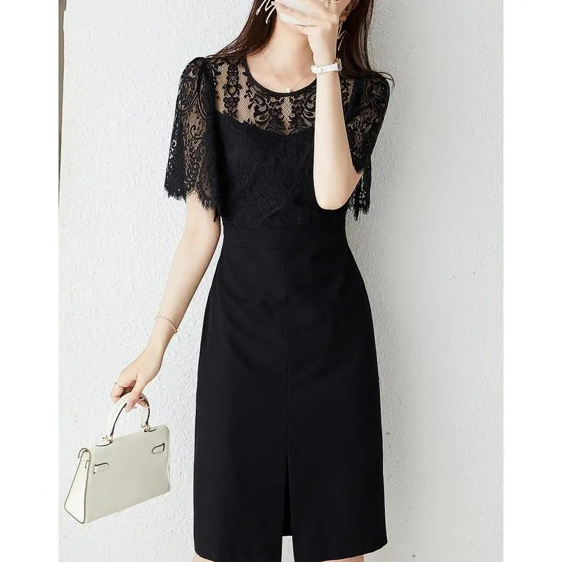 Lace Stitching Mid-length Summer Dress Slimming