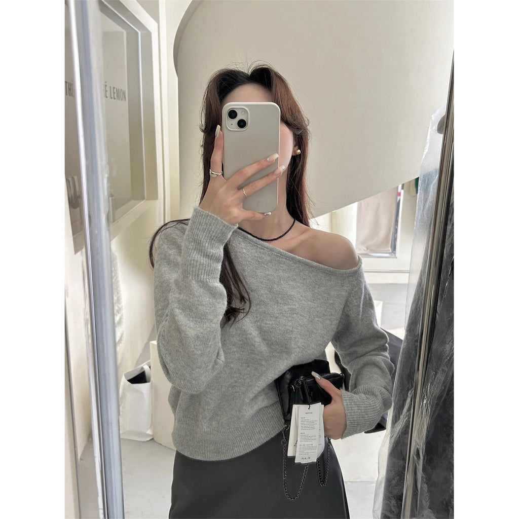 Fashion Korean-style Off-shoulder Top Versatile Temperament Sweater