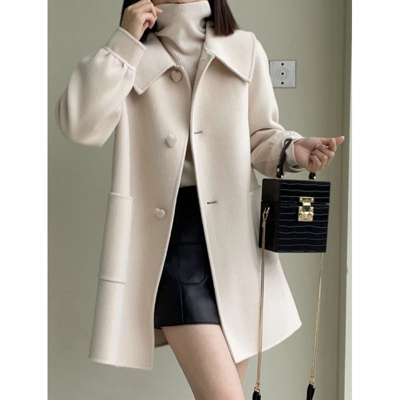 Womens Stylish Casual Doll-Neck Wool Coat
