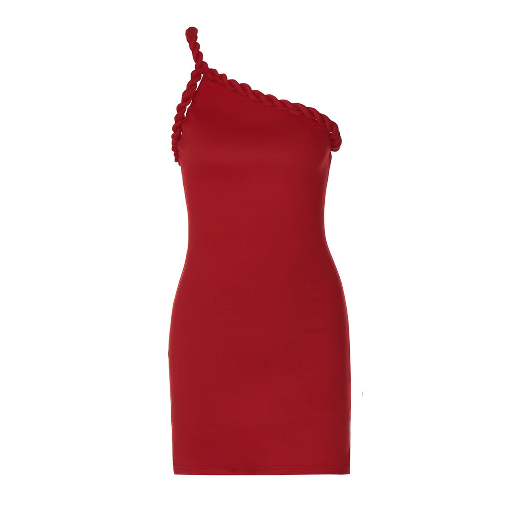 European And American Sexy Backless Pleated One Shoulder Twist Hip Bag Dress