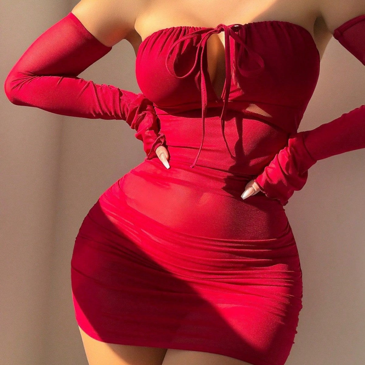 Off-neck Wrapped Chest Lace-up Hip Skirt Bell Sleeve Underwear Suit