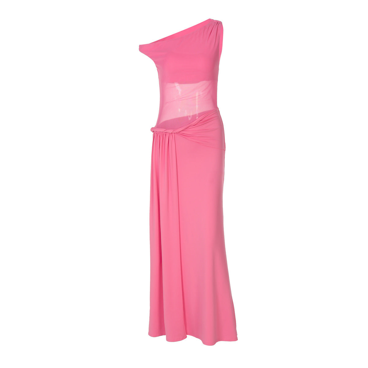 European And American Fashion Sexy Slim Fit Waist-controlled Slimming Mesh Diagonal Collar Dress