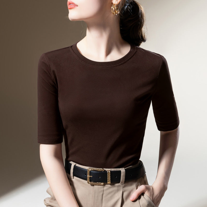 Women's Solid Color Round Neck Half-length Sleeve Cotton T-shirt Fashion Simple