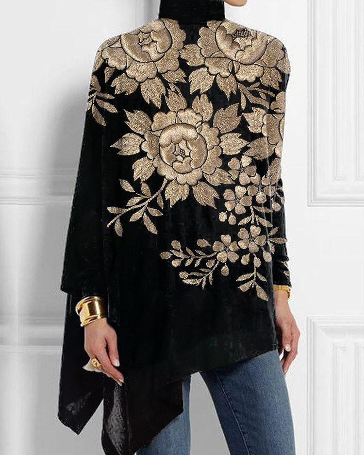 Women's Long Sleeve Turtleneck Irregular T-shirt 3d Printing