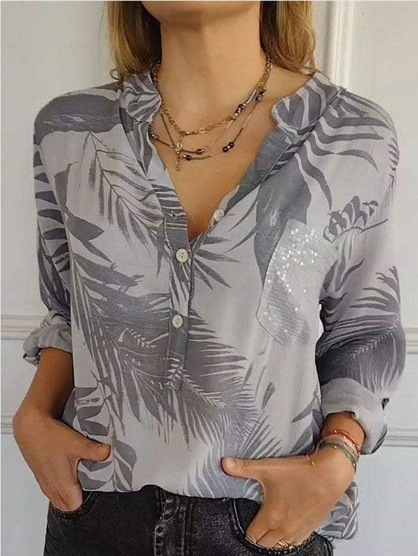 Summer New European And American Women's Fashion High-end Temperament Elegant Printed Shirt Top