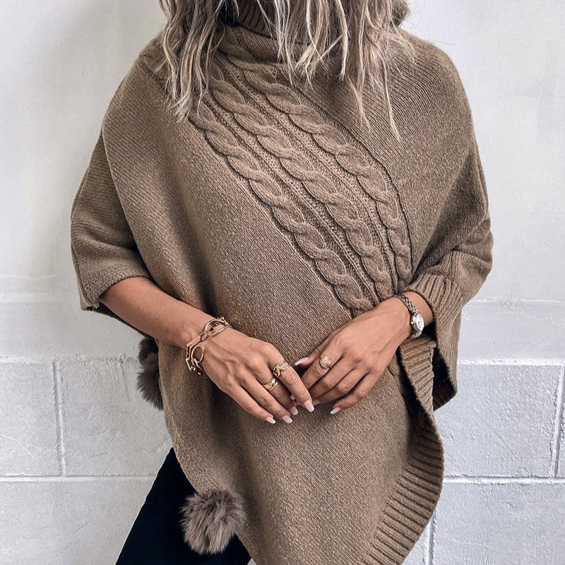 New Autumn Winter European And American-Style Fur-Ball Cloak Shawl For Women