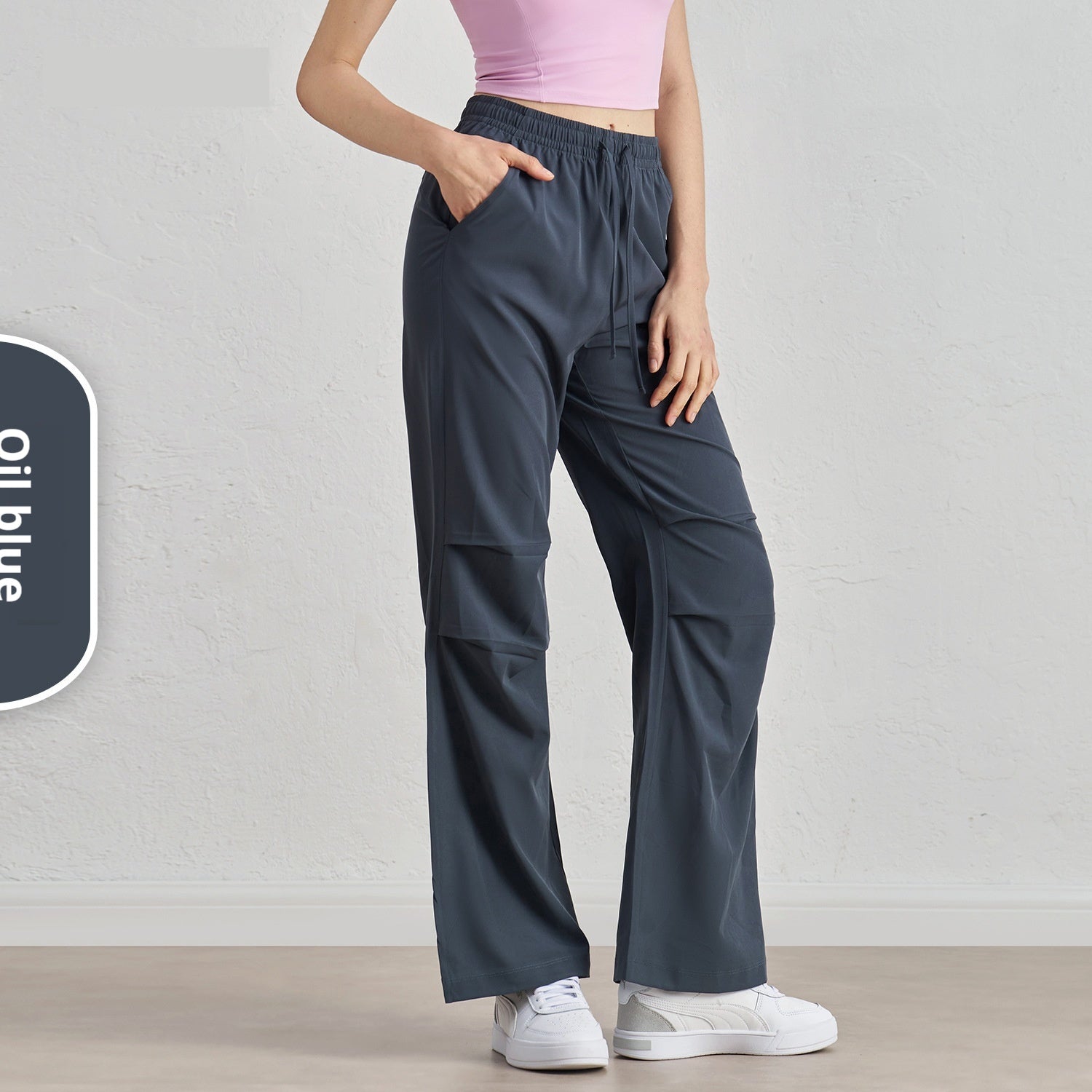 Women's Wide-leg Small Overalls Cool Rustling Pleated Drawstring Paratrooper Pants