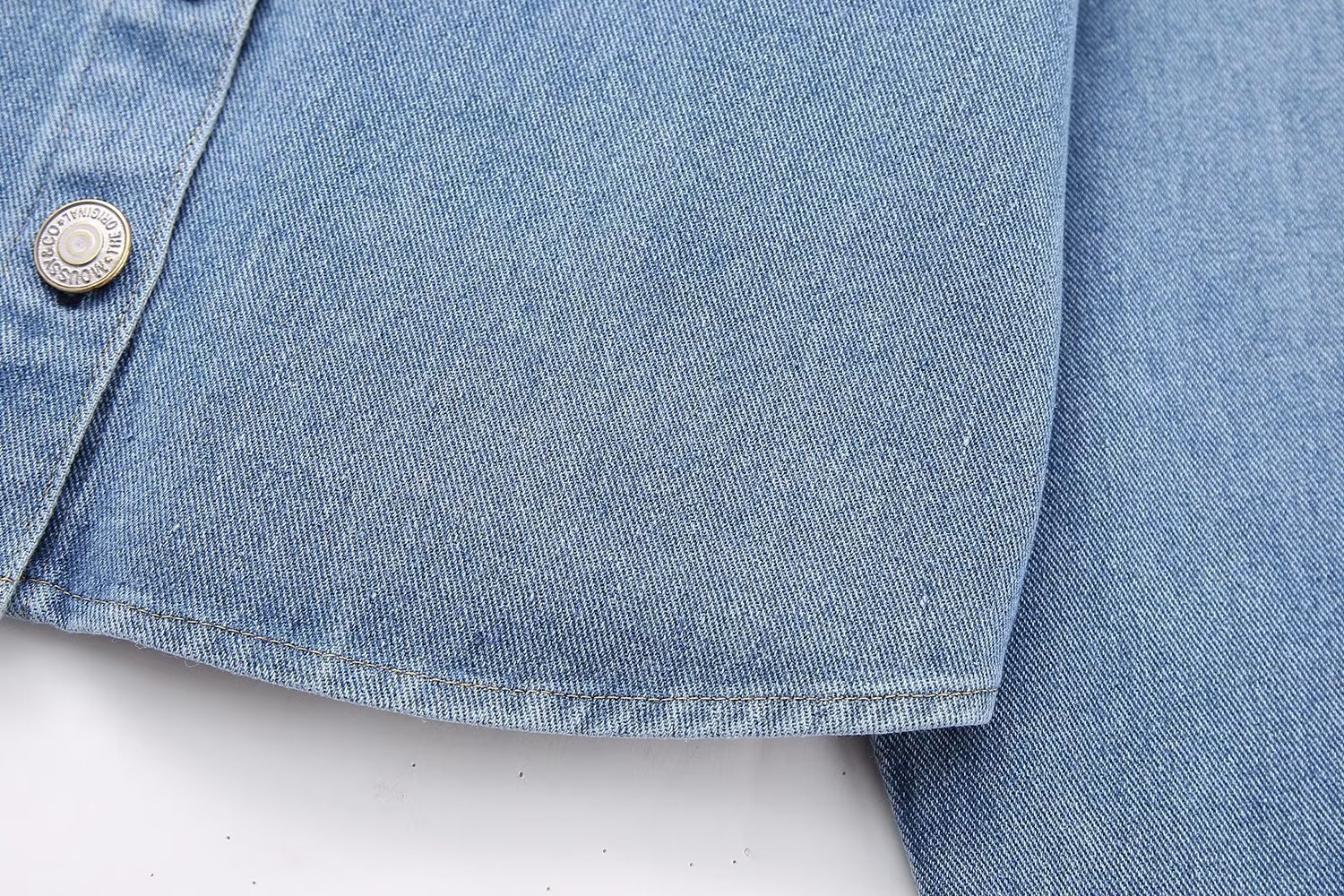 Long Sleeve Rhinestone Short Denim Shirt