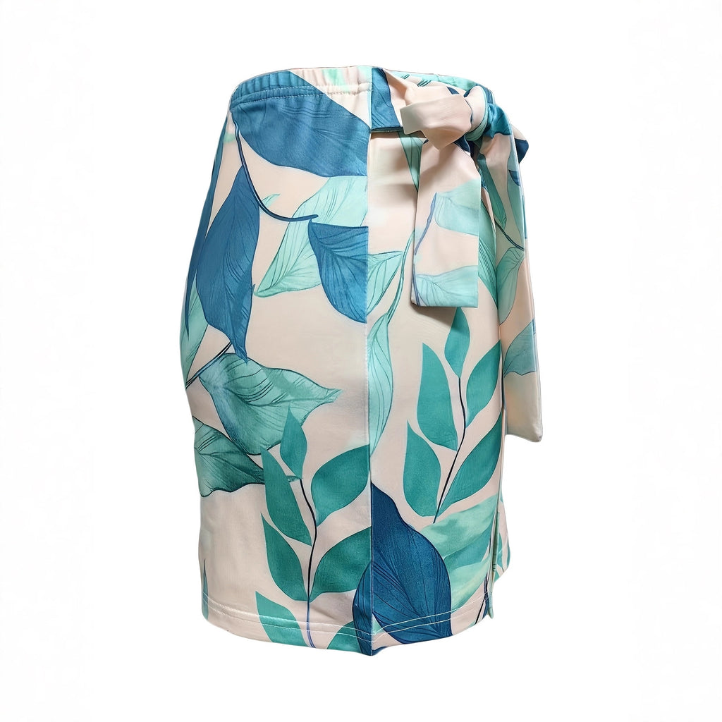 Womens Casual & Stylish Leaf-Print Lace-Up Shorts