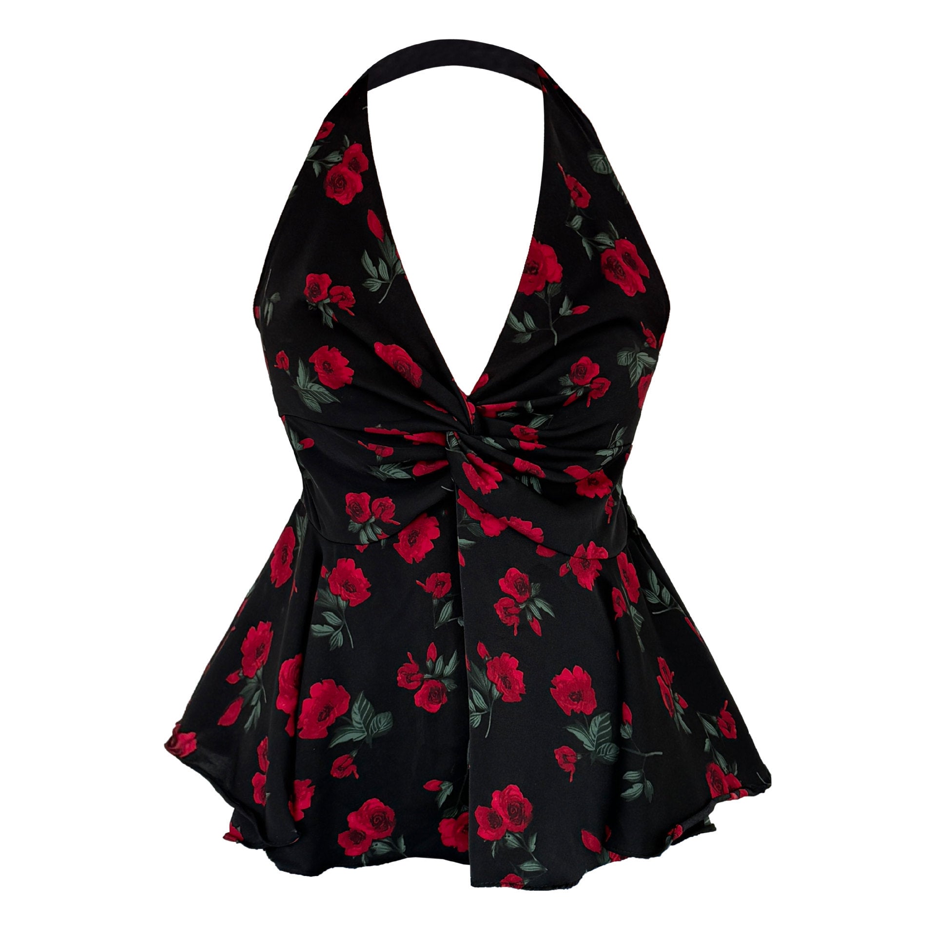 French Romantic V-neck Floral Halter Waist-controlled Top