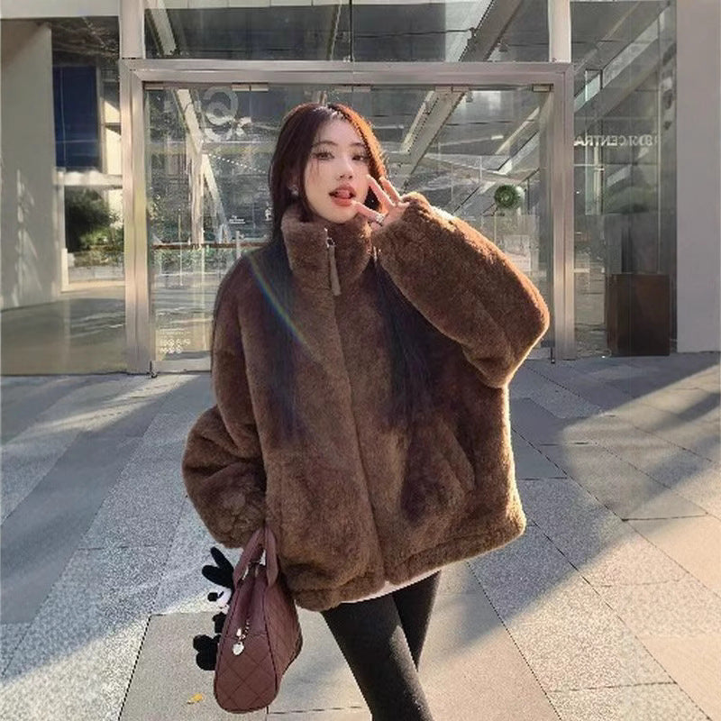 Loose Fluffy Thickened Petite Women's Coat