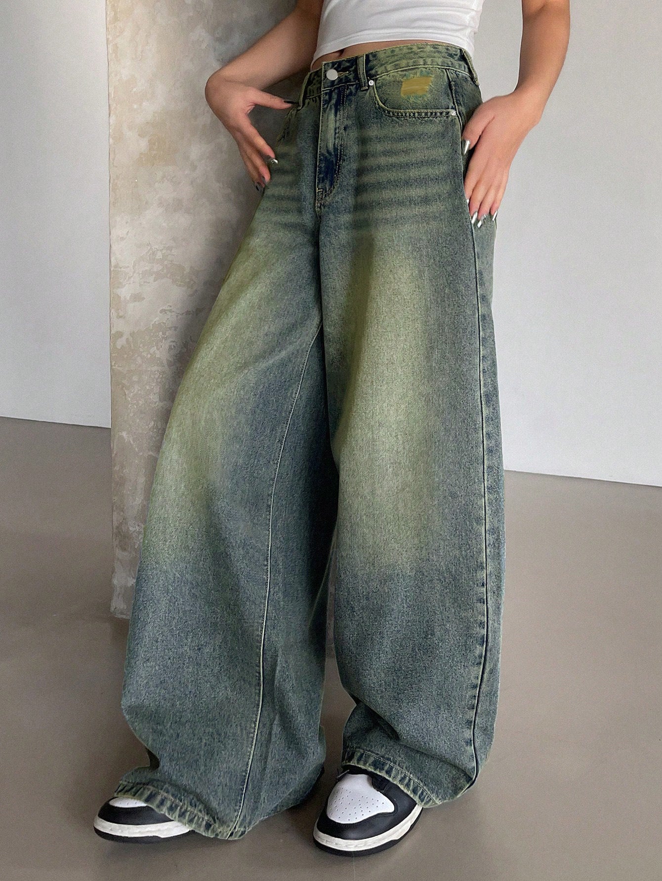 Water-washed Blue Wide-leg Extra-long Floor-length Jeans