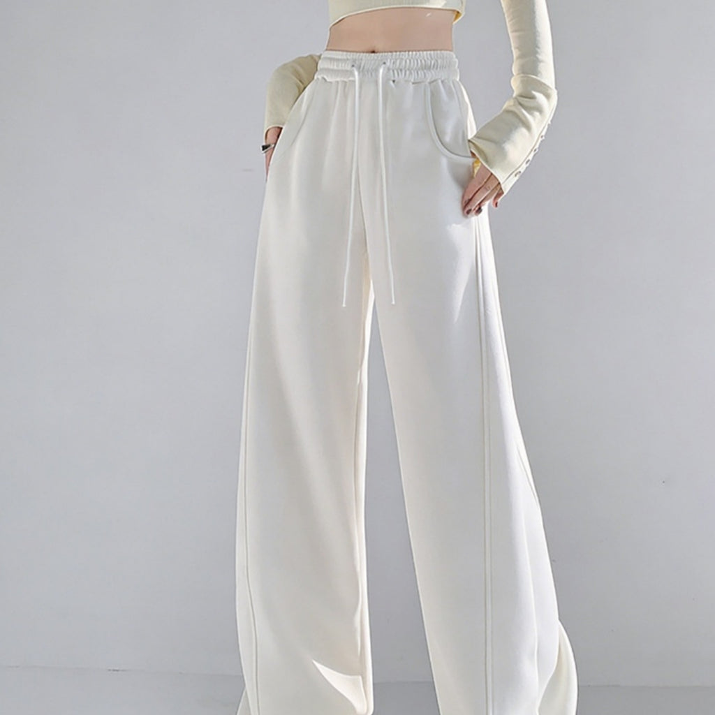 Womens High-waisted Draped Loose-fitting Wide-leg Pants