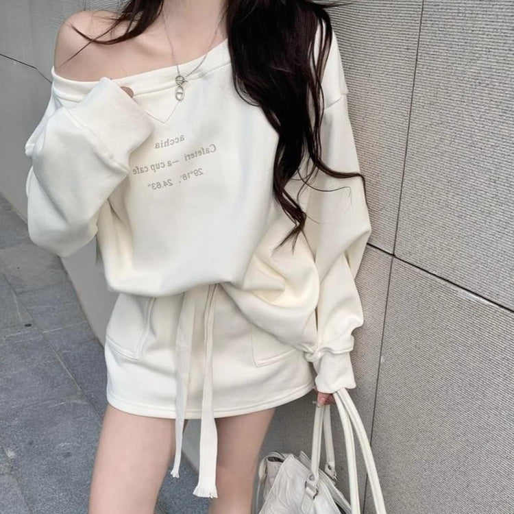 Off-shoulder Floral Print Long Sleeve Pullover Skirt Suit