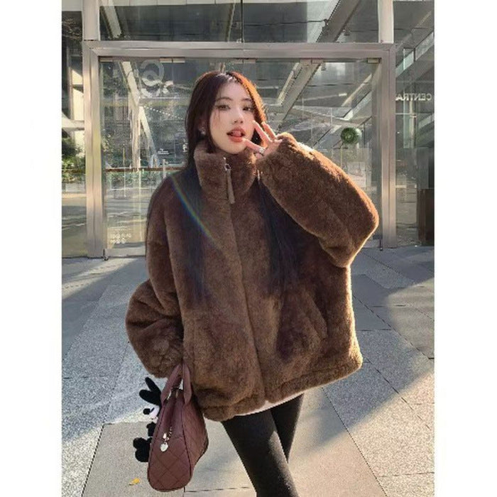 Loose Fluffy Thickened Petite Women's Coat