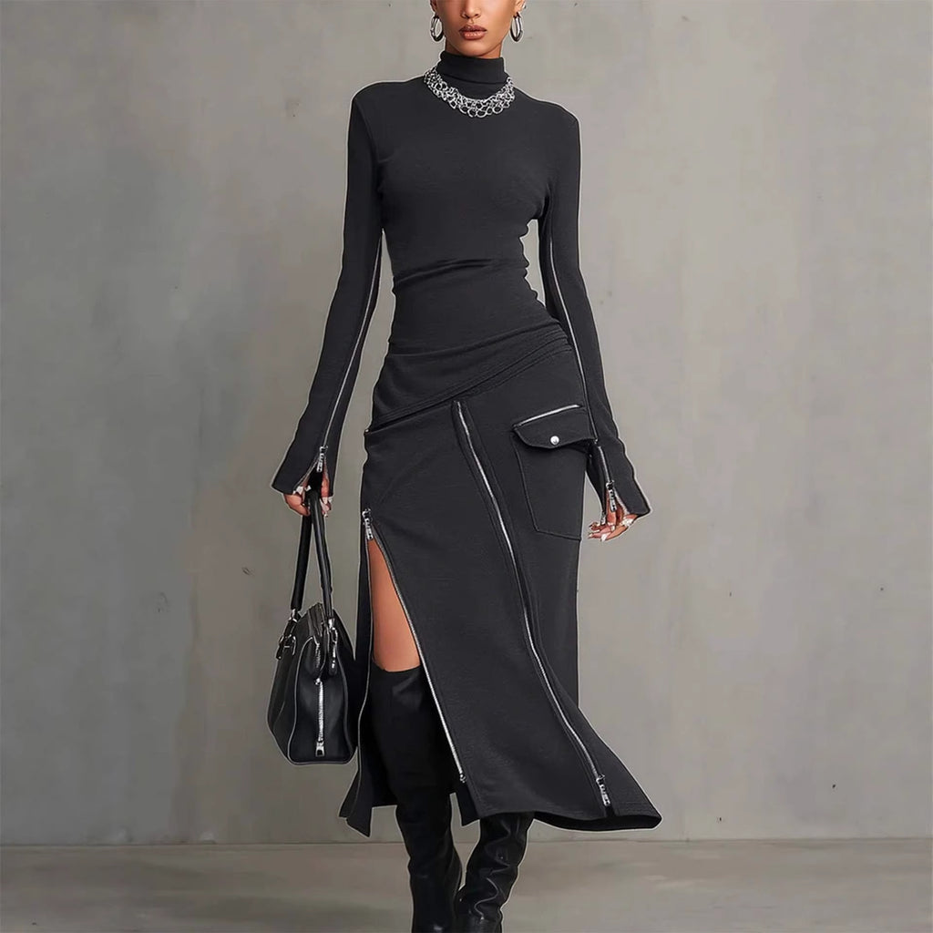 Side-zip Sheath Skirt And Long-sleeve T-shirt Set