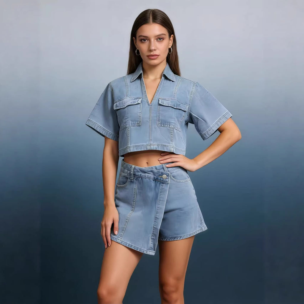 Top And Spicy Skirt With A High Asymmetrical Waist