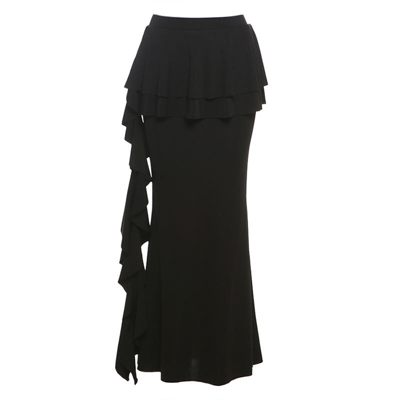Sexy Lace Cutout Vest Design Ruffled Skirt Two-piece Set