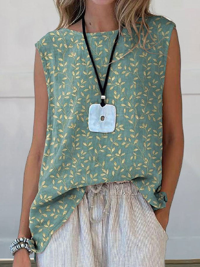European And American Floral Cotton Linen Vest