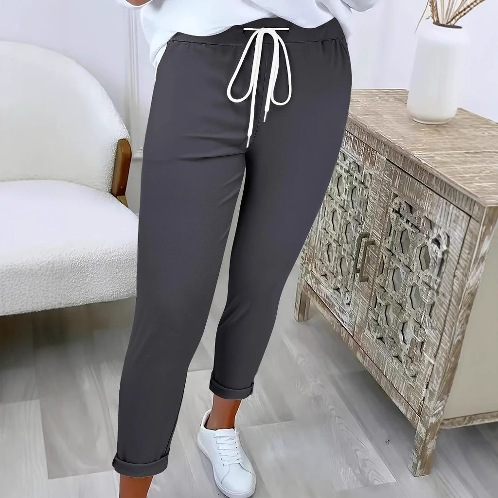 Women's Fashion Belt Lace Up Casual Trousers