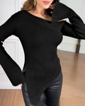Asymmetrical Slit Knit Top With A Single Shoulder Design