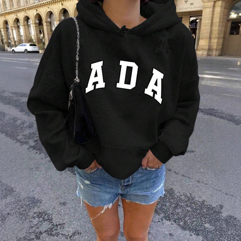 Casual And Versatile Letter Loose Hoodie With Fleece Lining For Women