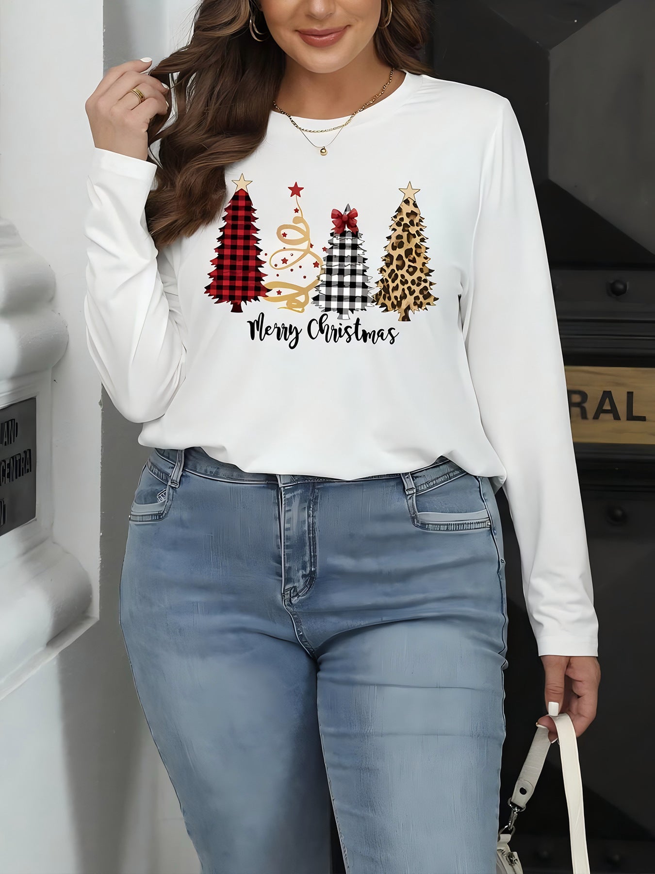 Positioning Printed Pattern Women's Long Sleeved Versatile Round Neck