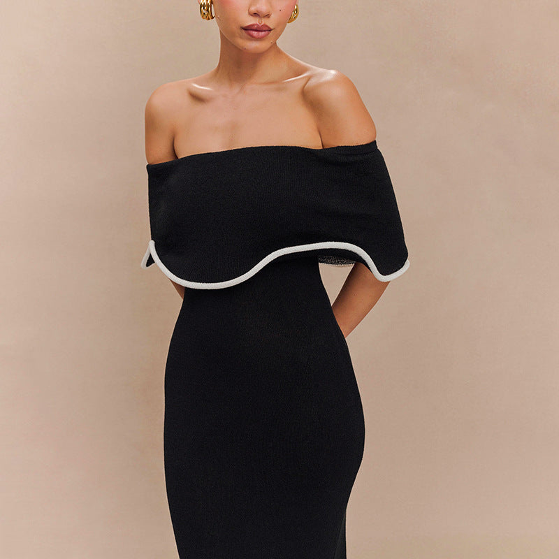Contrast Color Waist Trimming Ruffles Tube Top Dress