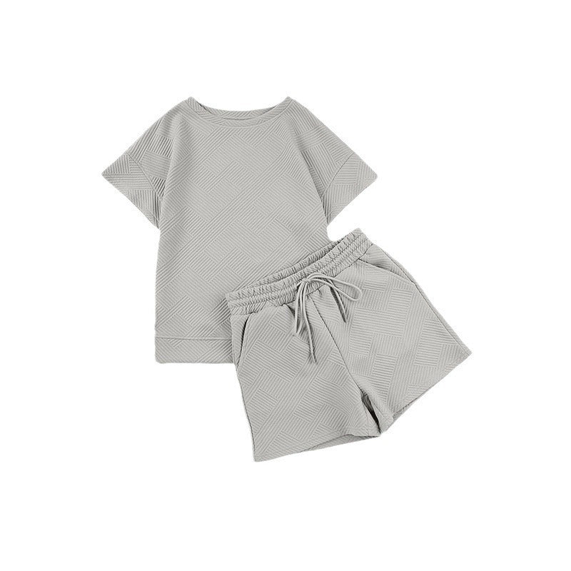 Solid Color Round Neck Short Sleeves Top Shorts Suit