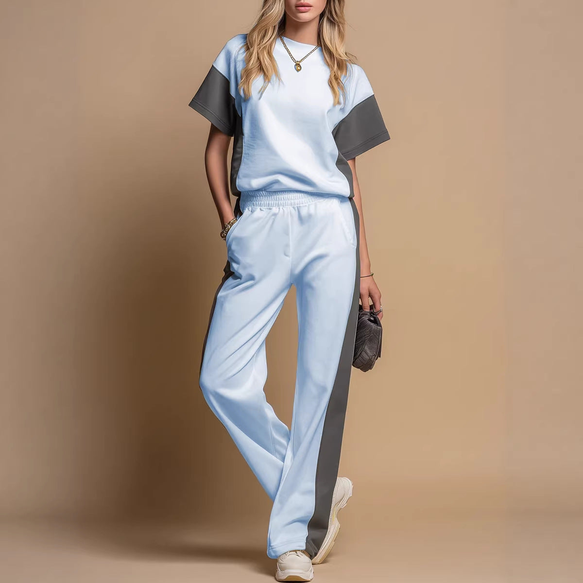 Stylish Minimalist And Relaxed Fit Womens Short Sleeve Set