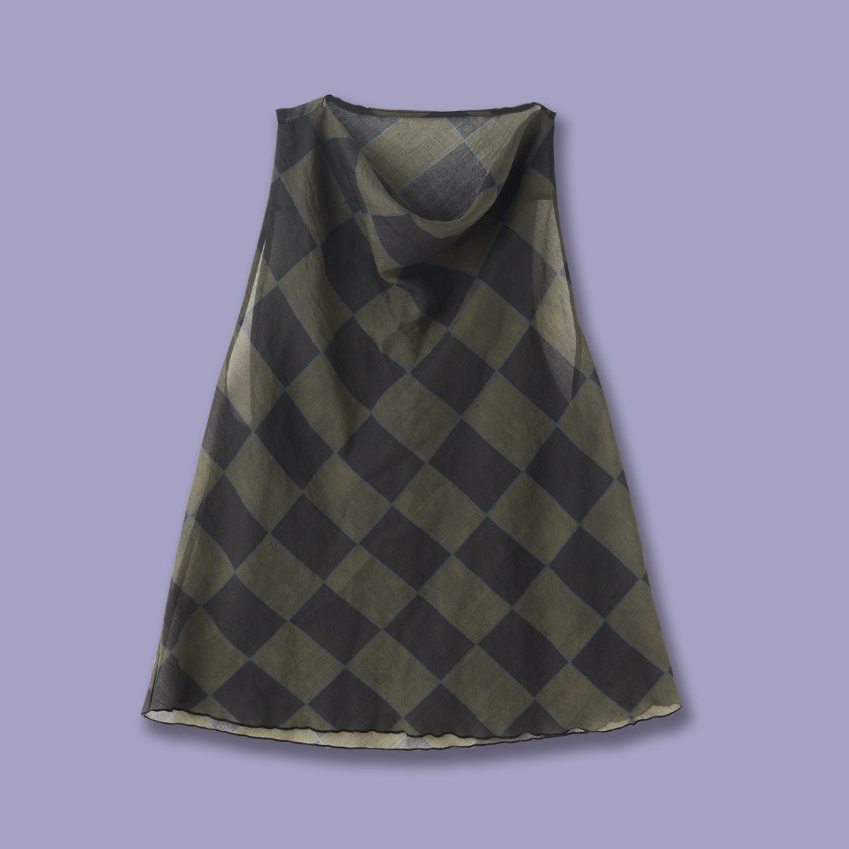British Style Temperament Commute Style Draping Effect Plaid Sleeveless Top Rhombus Plaid Halter