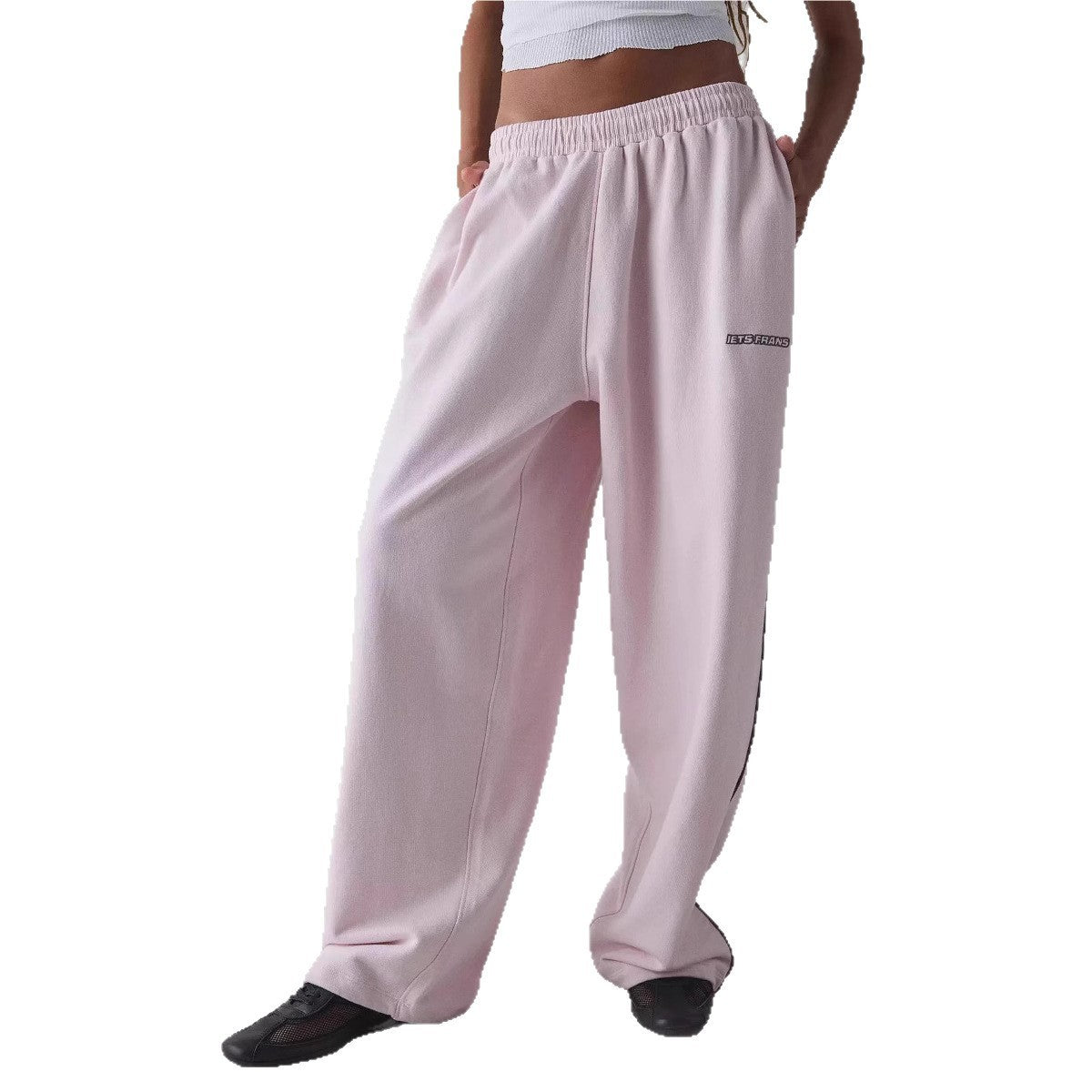 Embroidered Casual Women's Loose Straight Elastic Waist Versatile Pants