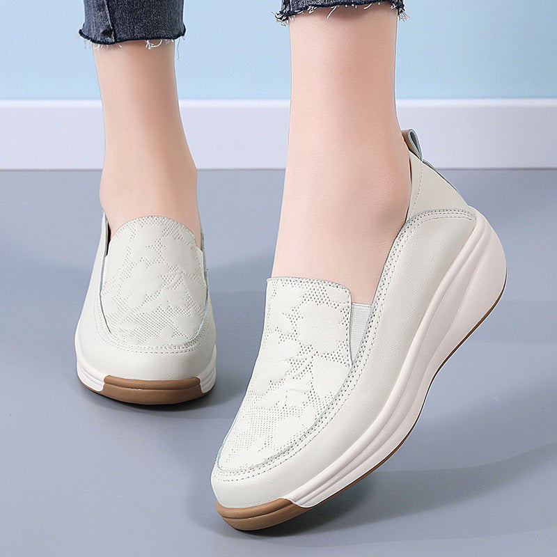 Womens Chunky-soled White Sneakers With A High Heelslip-on Style