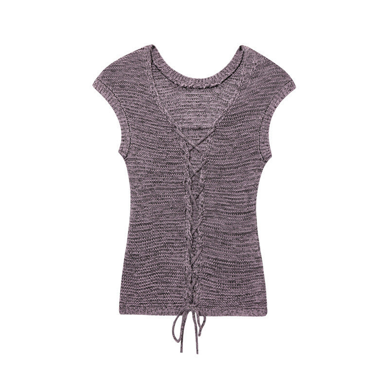 Round Neck Solid Color Women's Design Niche Temperament Sweater