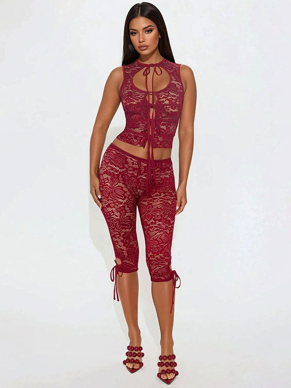 Lace-up Backless Top And Shorts Set