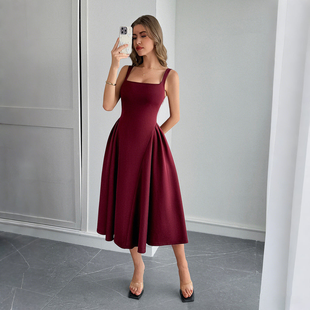 European And American Leisure Simple Camisole Line A Dress