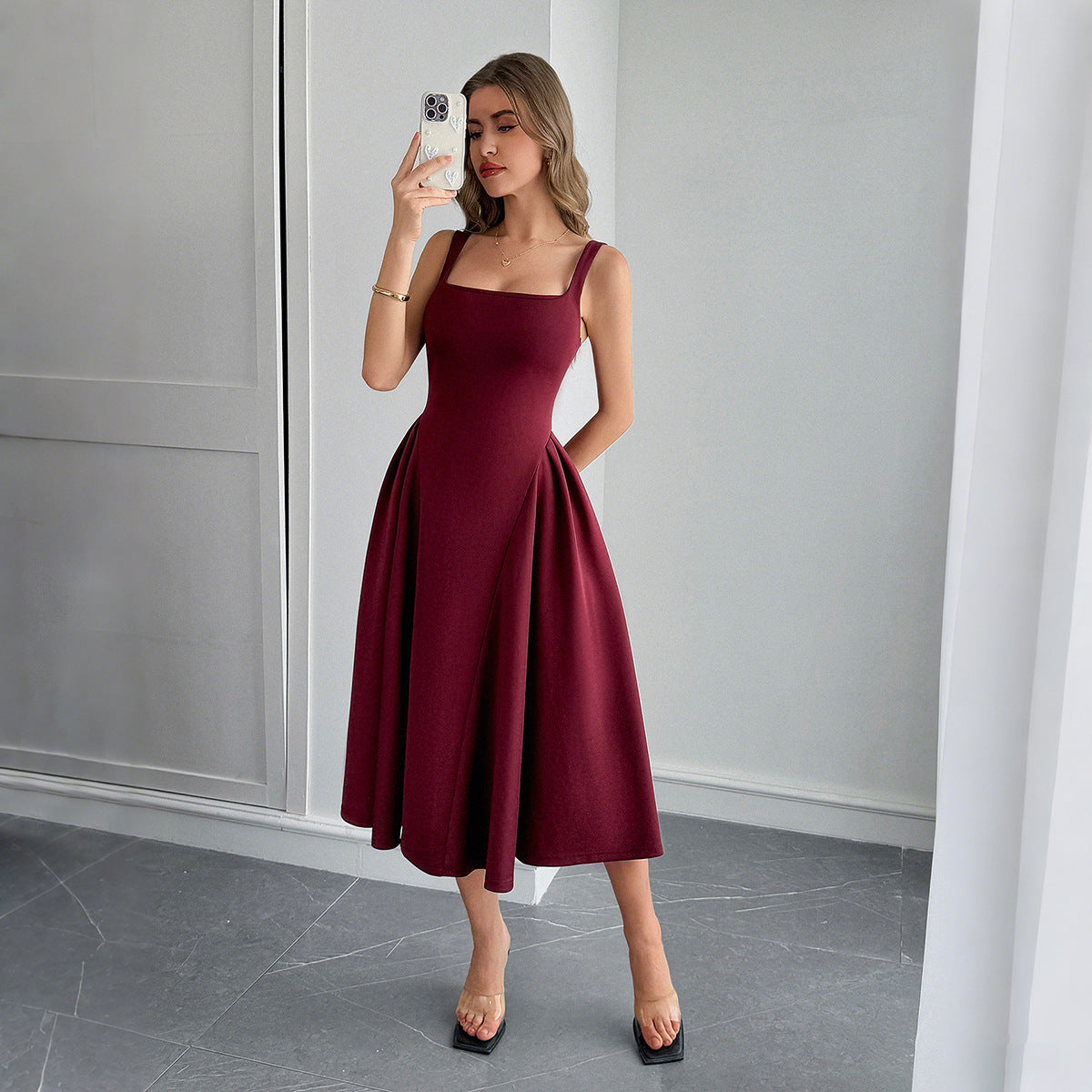 European And American Leisure Simple Camisole Line A Dress
