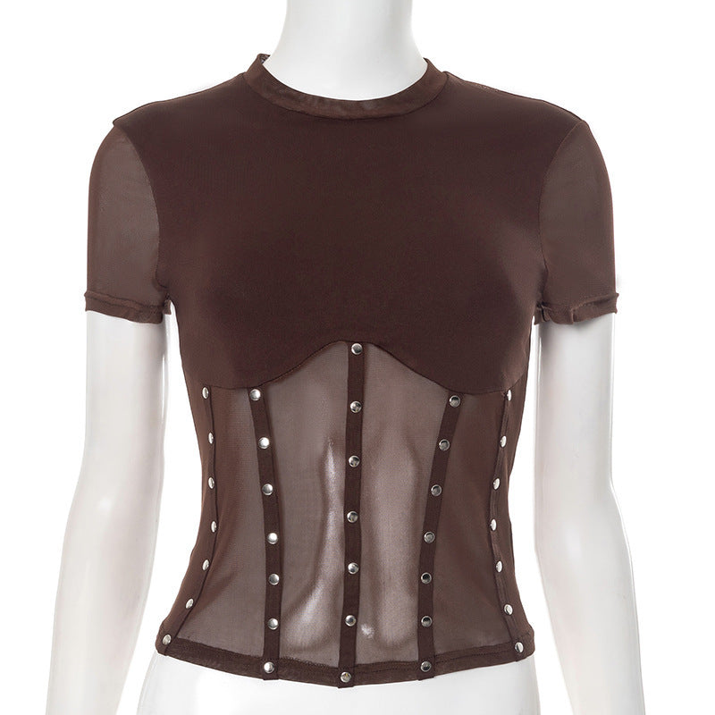 Women's Round Neck Rivet Punk Top
