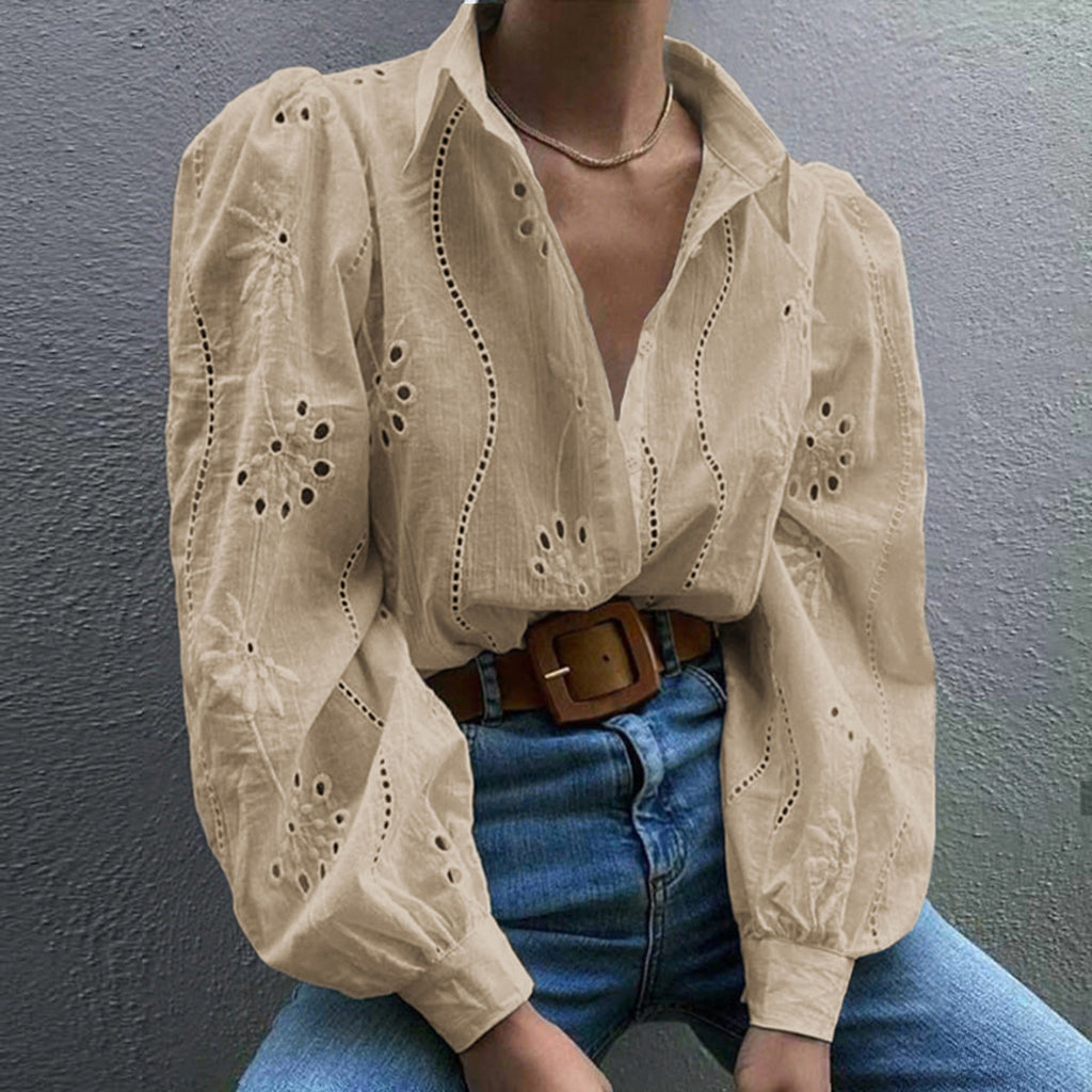 Casual Loose Fashion Hollowed-out Puff Sleeve Cardigan Top Women's Clothing