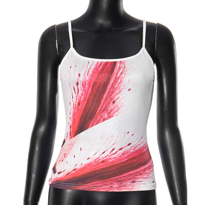 European And American Contrast Color Vest Sexy Print Camisole Women's Top