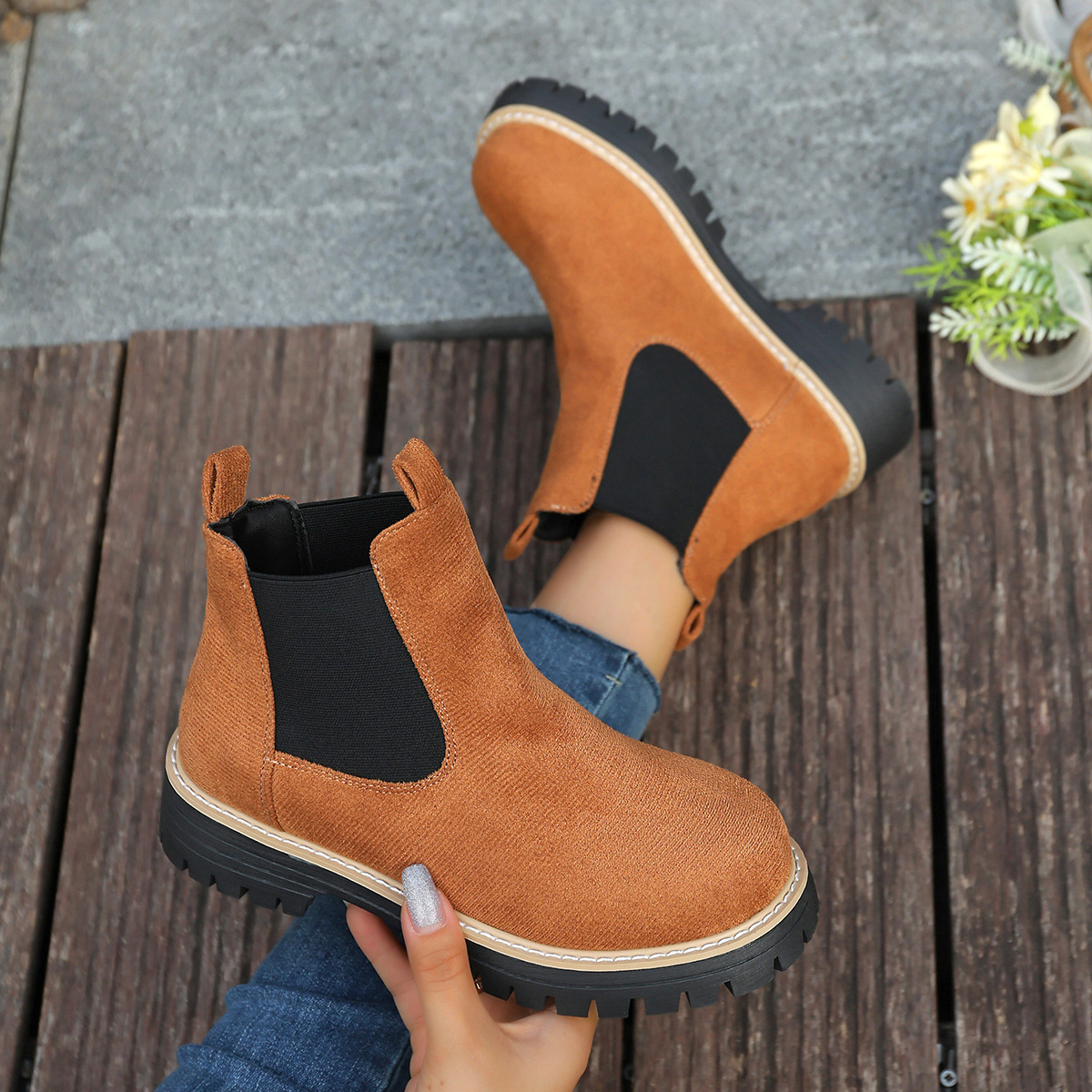Round Toe Square Heel Boots For Fallwinterslip On Style