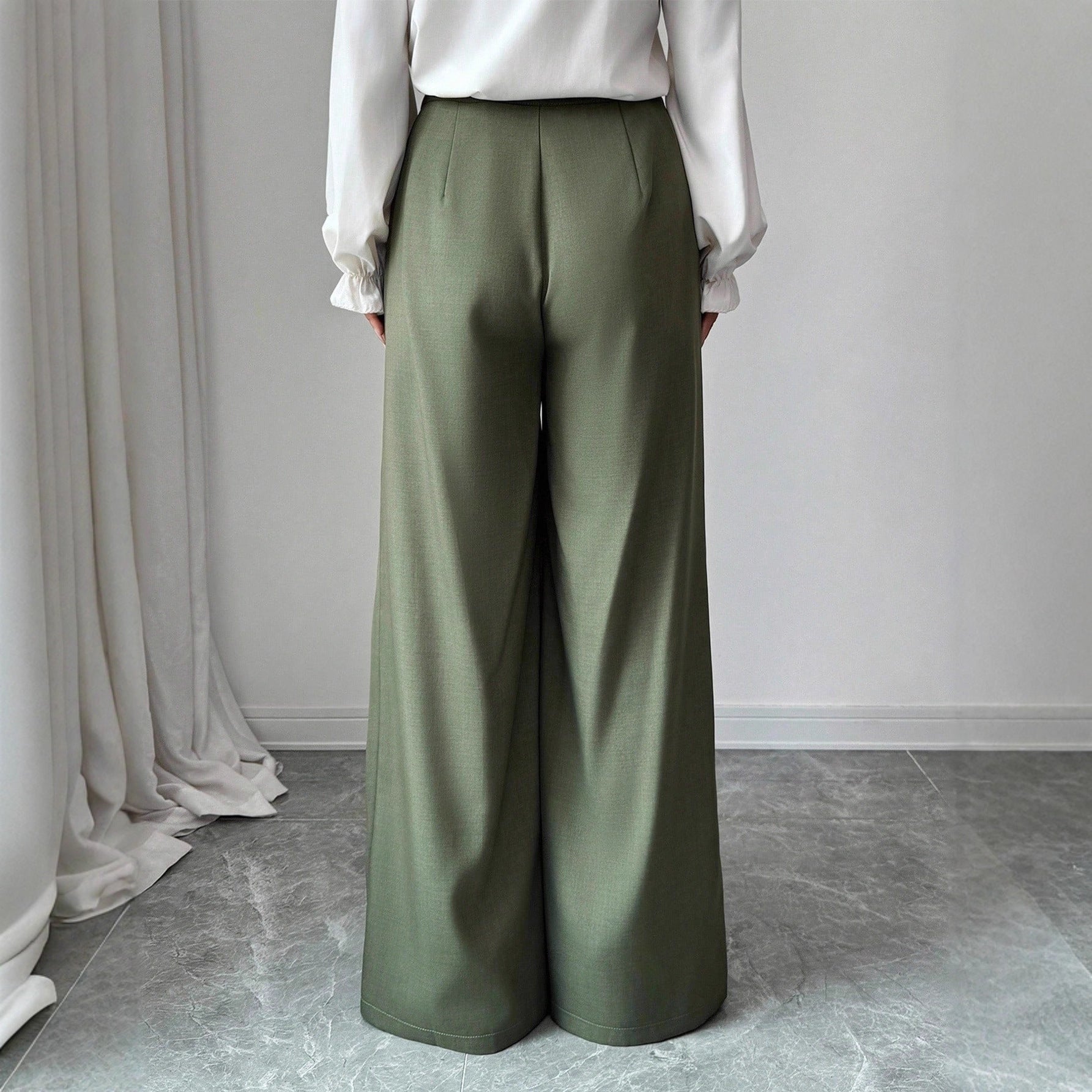 Elegant Pleated-texture Casual Pants With Buttons