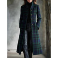 Womens Single-Breasted Plaid Long-Sleeve Long Cardigan Coat