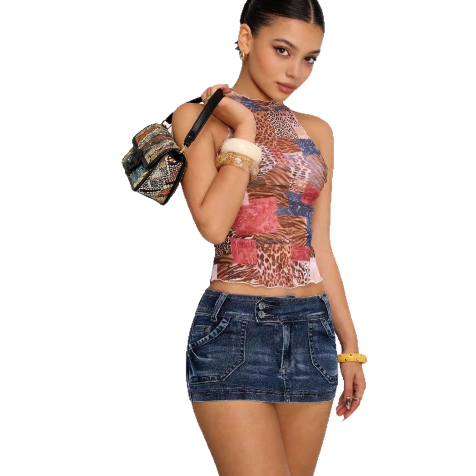 Retro Stretch Denim Skirt