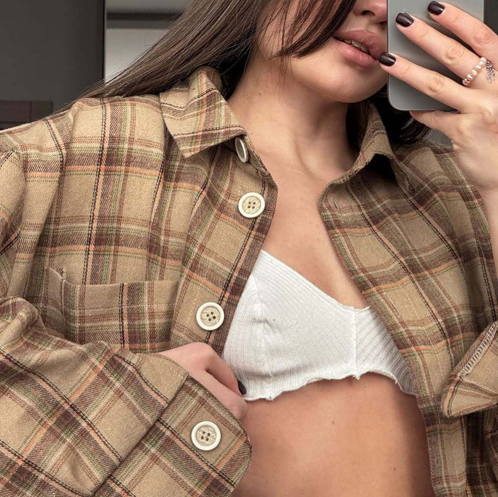 Design Sense Niche Loose Plaid Long Sleeve Shirt Coat