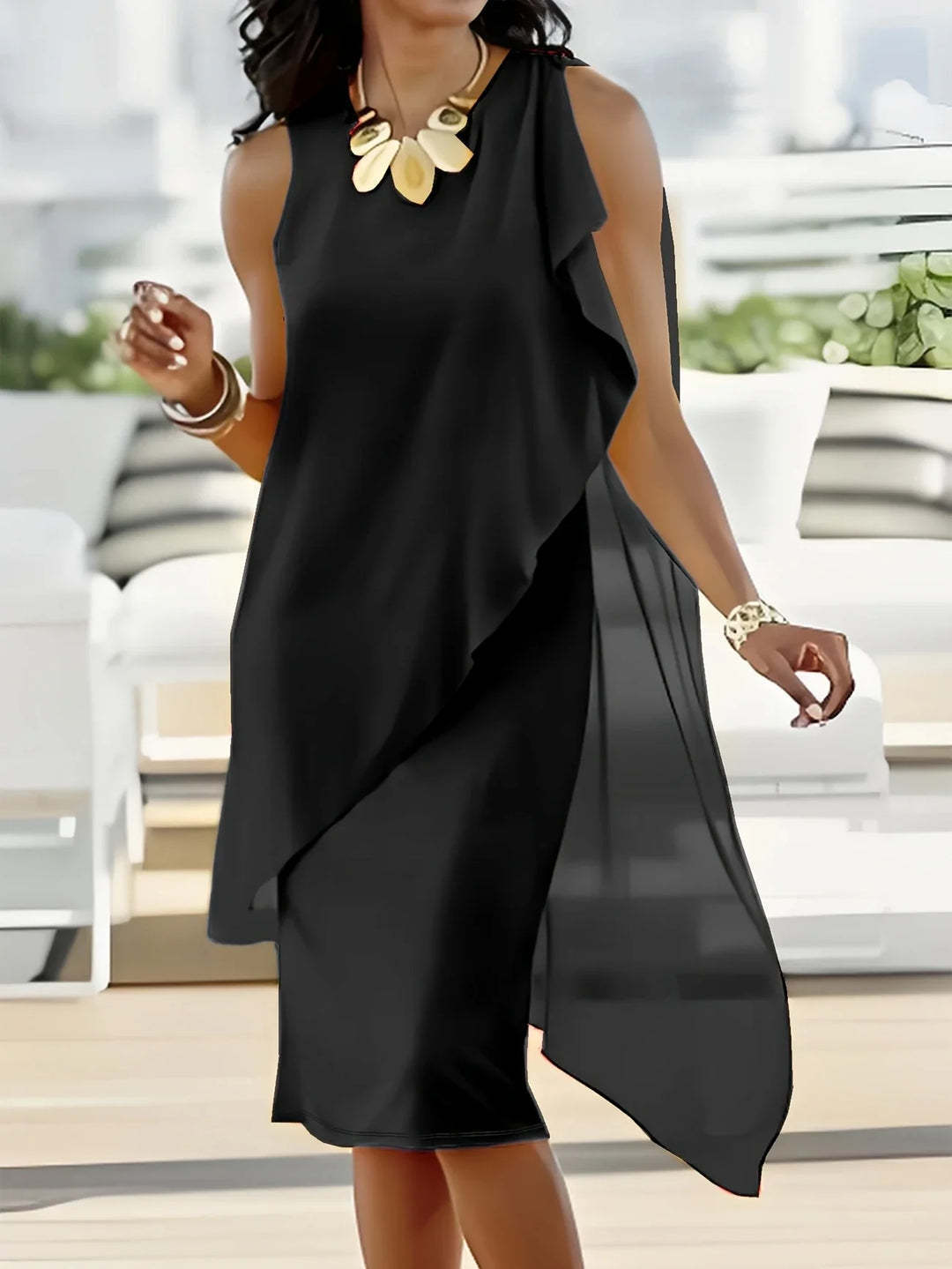 Elegant Irregular Chiffon Sleeveless Dress