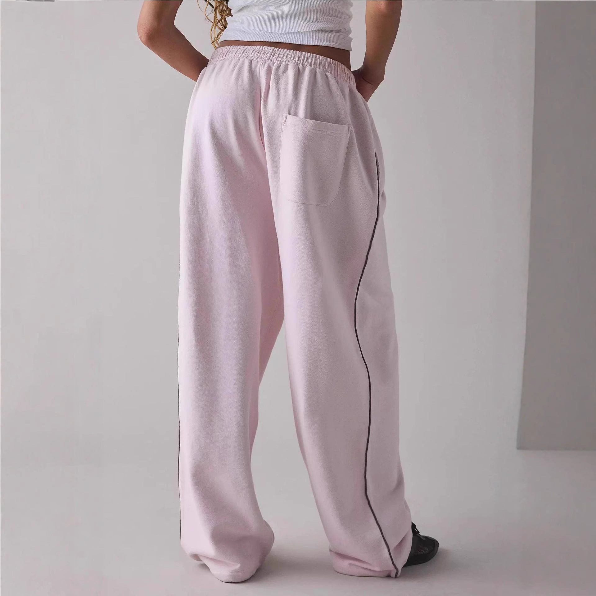 Embroidered Casual Women's Loose Straight Elastic Waist Versatile Pants