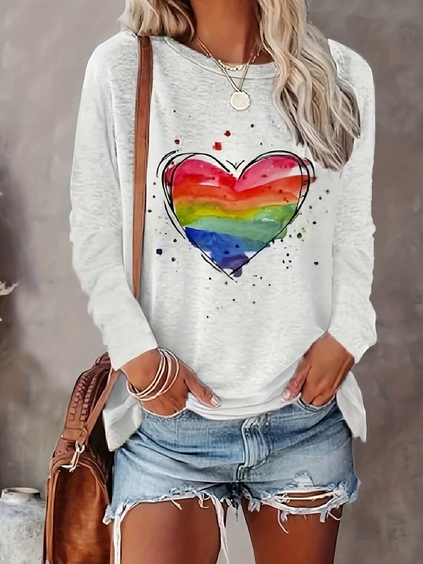 Positioning Printed Pattern Women's Long Sleeved Versatile Round Neck