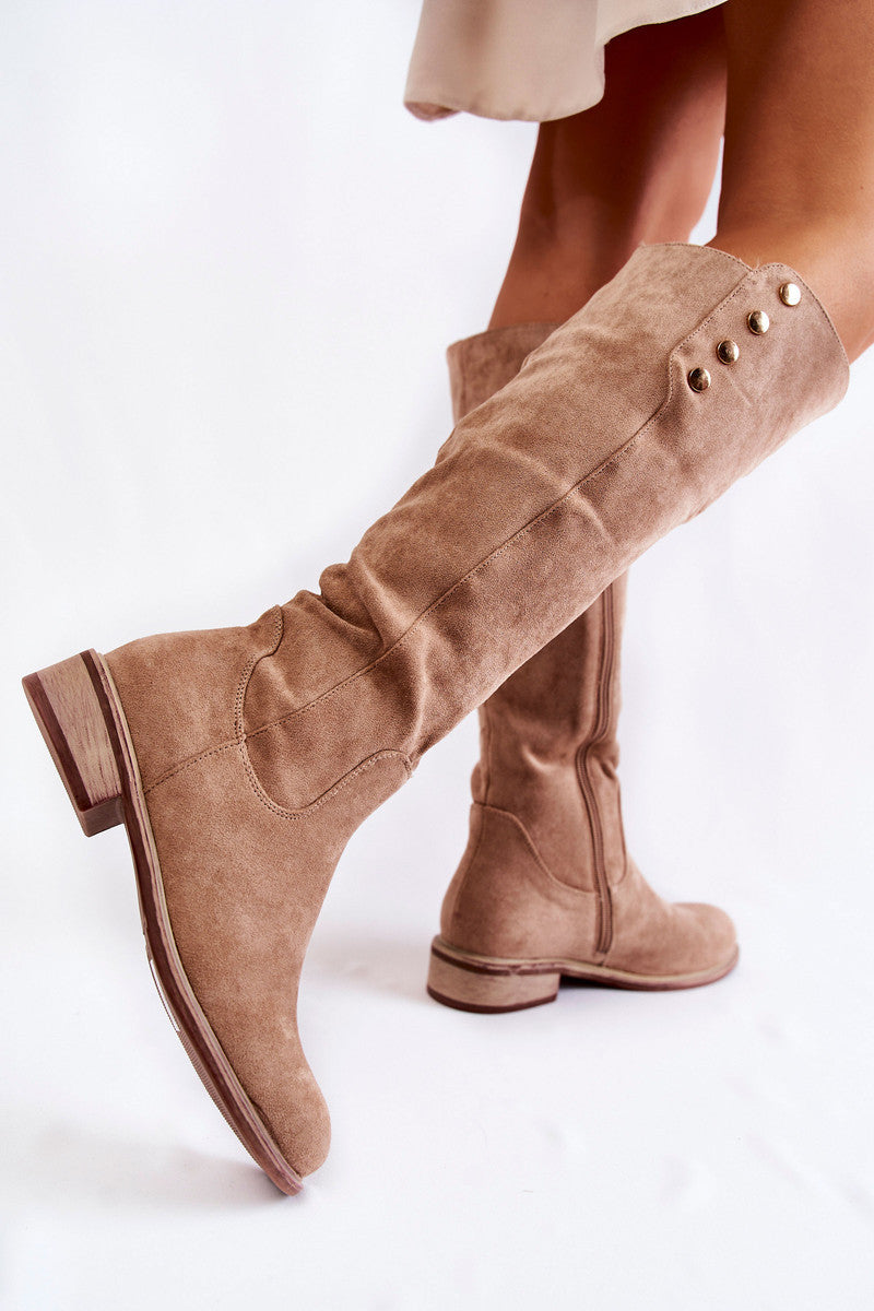 Comfortable Low-heeled Round-toe Solid-color Suede Over-the-knee Boots