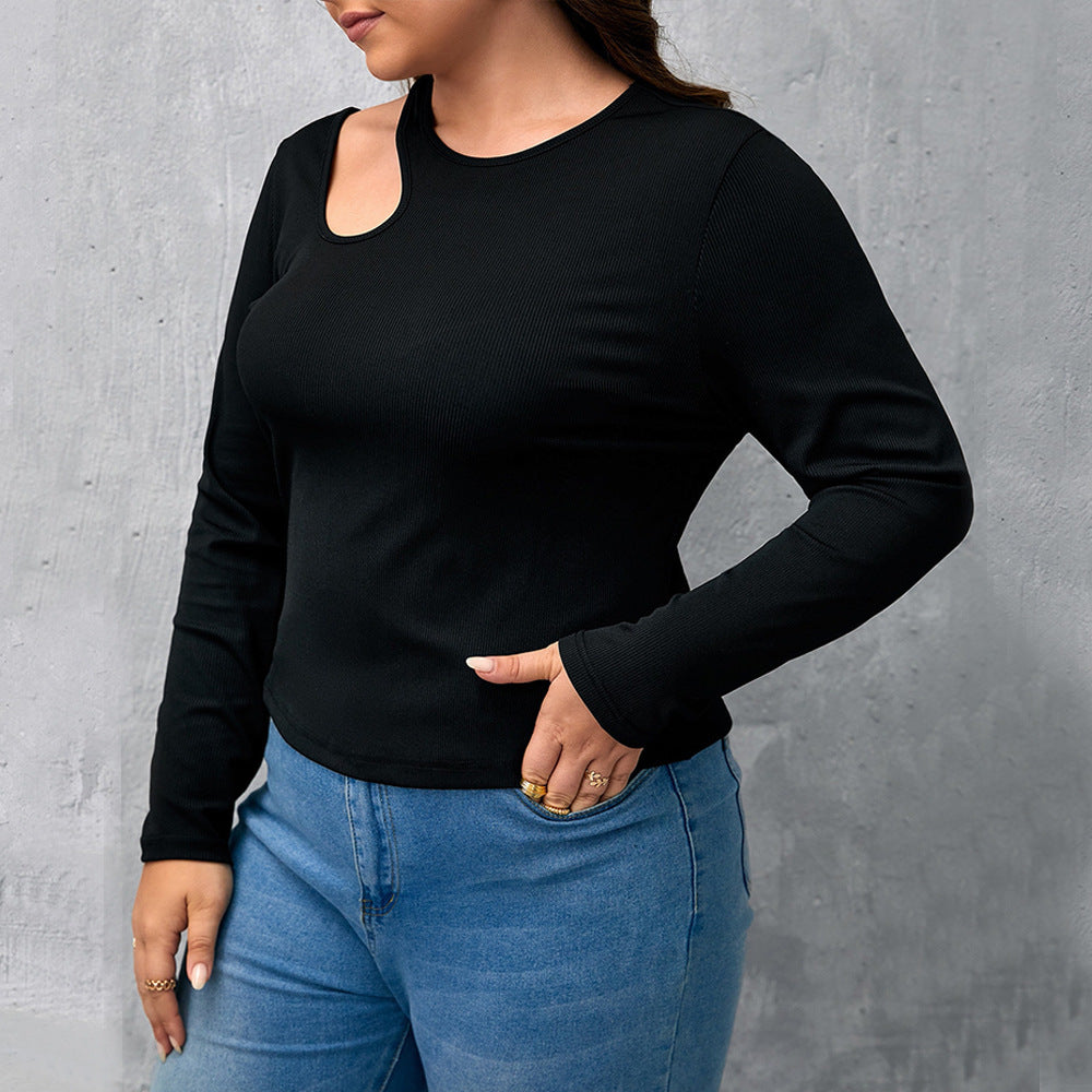 Women's Round-neck Long-sleeve Slim-fit Hollow-out Top